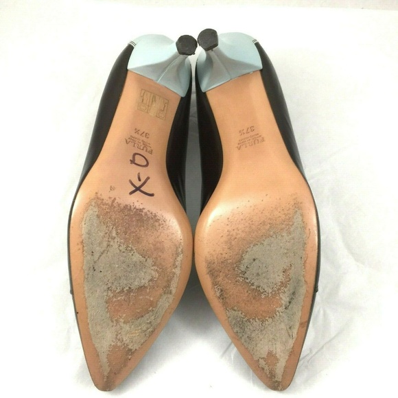 FURLA Pump Two Tone Bow Tassel Leather Brown Blue - Picture 8 of 8